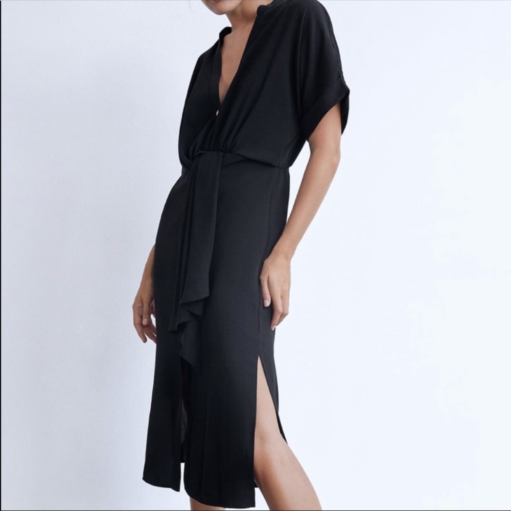 Zara Black Midi Dress with front knot